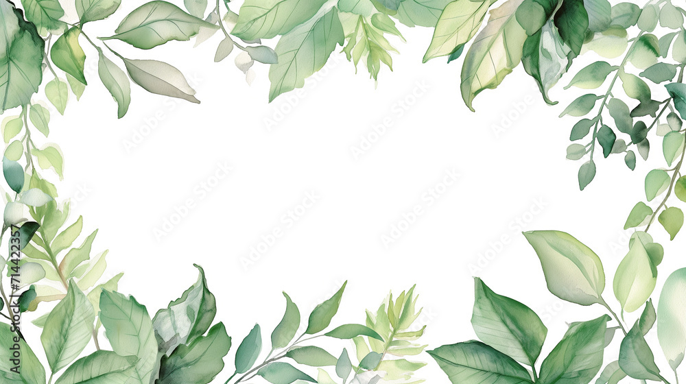 Collection of green watercolor foliage plants clipart on white background. Botanical spring summer leaves illustration. Suitable for wedding invitations, greeting cards, frames and bouquets. - obrazy, fototapety, plakaty 