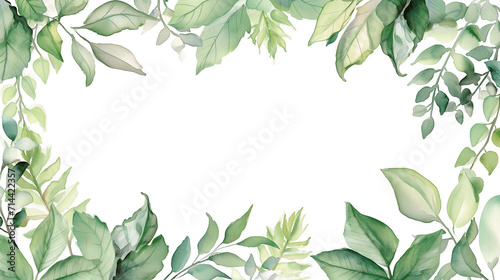 Foto Collection of green watercolor foliage plants clipart on white background