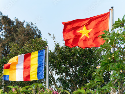 Buddhist and Vietnamese flags. photo