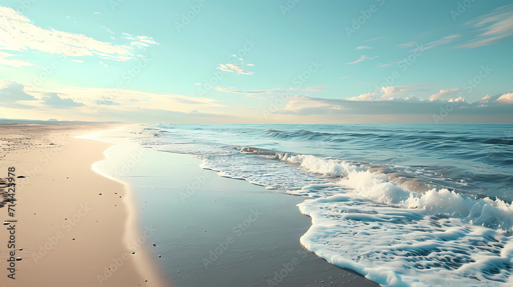 A serene beach with calm waves during a sunny day