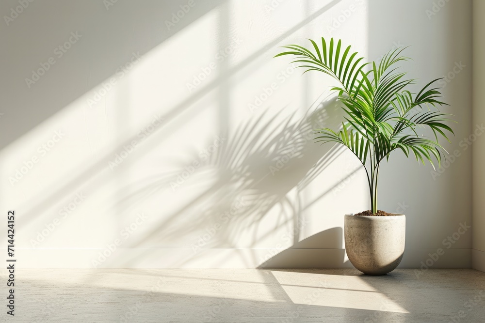 Minimalist interior with plant and sunlight Minimalist interior with plant and sunlight