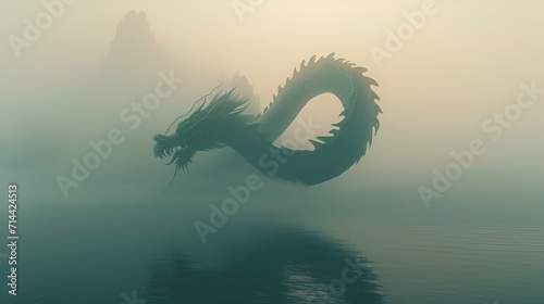 amazing dragon in clouds, chinese surreal dragon, Roaring Chinese Dragon against a Cloudy Sky. Lunar New Year Concept