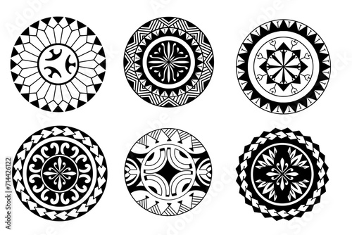 Polynesian circle tattoo design.  Aboriginal samoan. Black and white texture, isolated vector. illustration eps10. photo