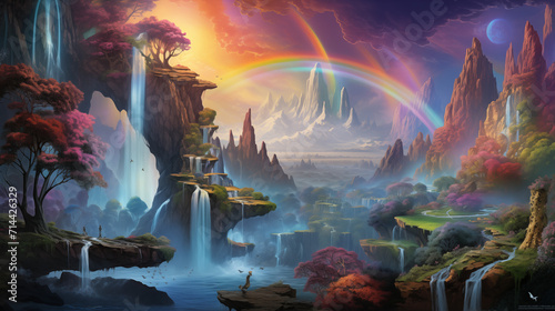 Rainbows and Waterfalls Fantasy Mountains Clouds Mist Fog © Kelly Cree