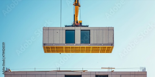 Modular building being lifted by a crane photo