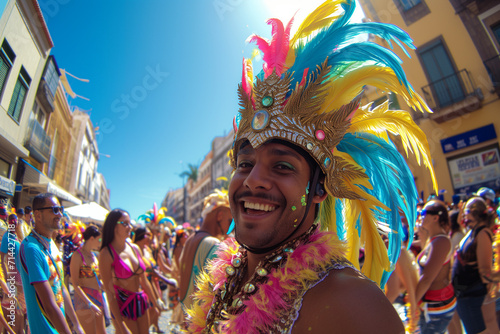 Adults in costume celebrating carnival on the street