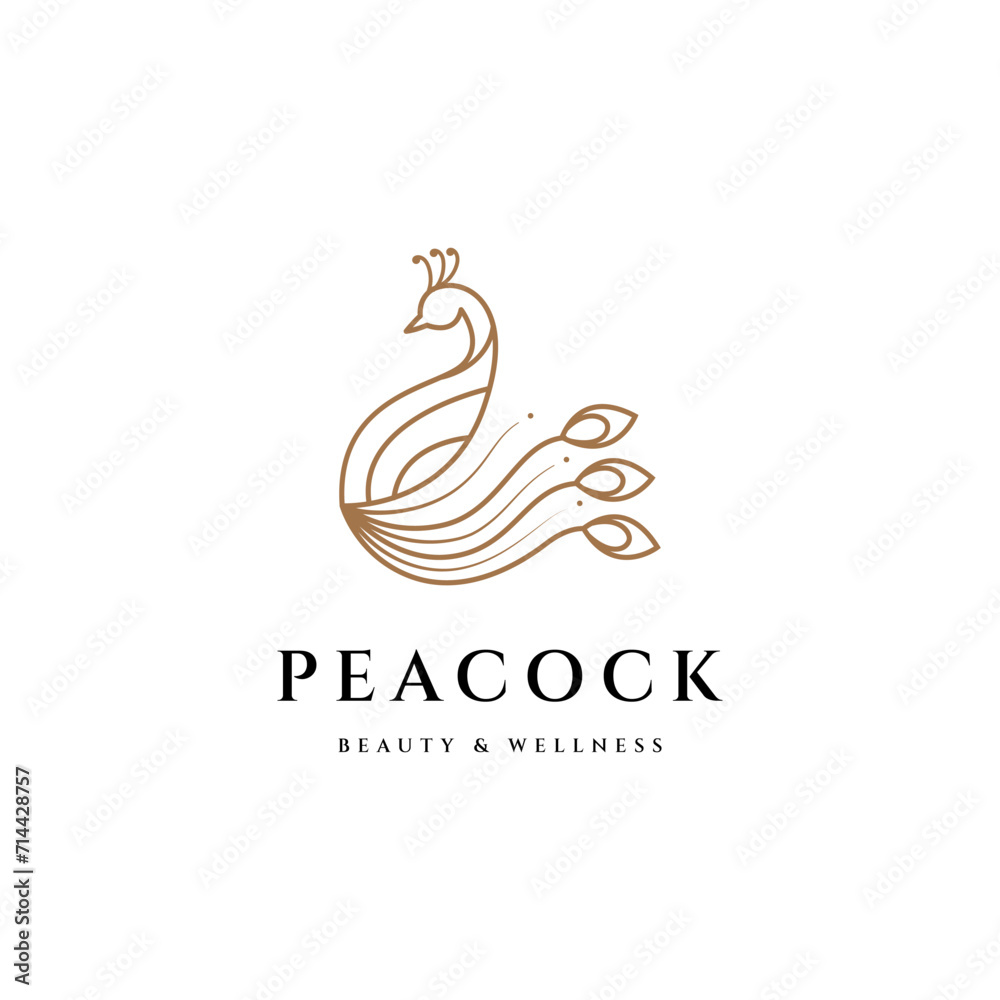 Peacock elegant line art vector logo design Peacock elegant line art vector logo design