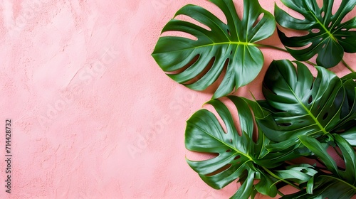 Wallpaper Mural Lush monstera leaves against a textured pink wall, creating a trendy, tropical feel. Torontodigital.ca