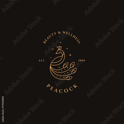 Luxurious Peacock gold color logo design vector with line art design style