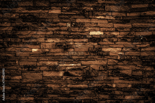 Dark brown bricks wall for abstract brick background and bricks texture. photo