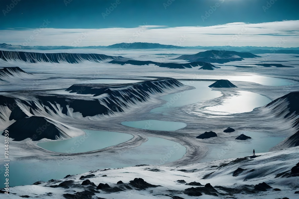 A serene lunar landscape with Earth visible in the distance, showcasing human advancements in space exploration.