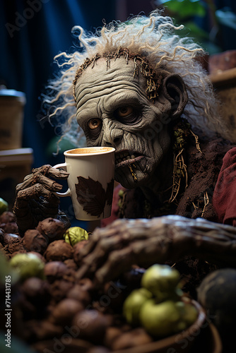 cute_zombie_buried_in_coffee_beans_drinking_coffee_with