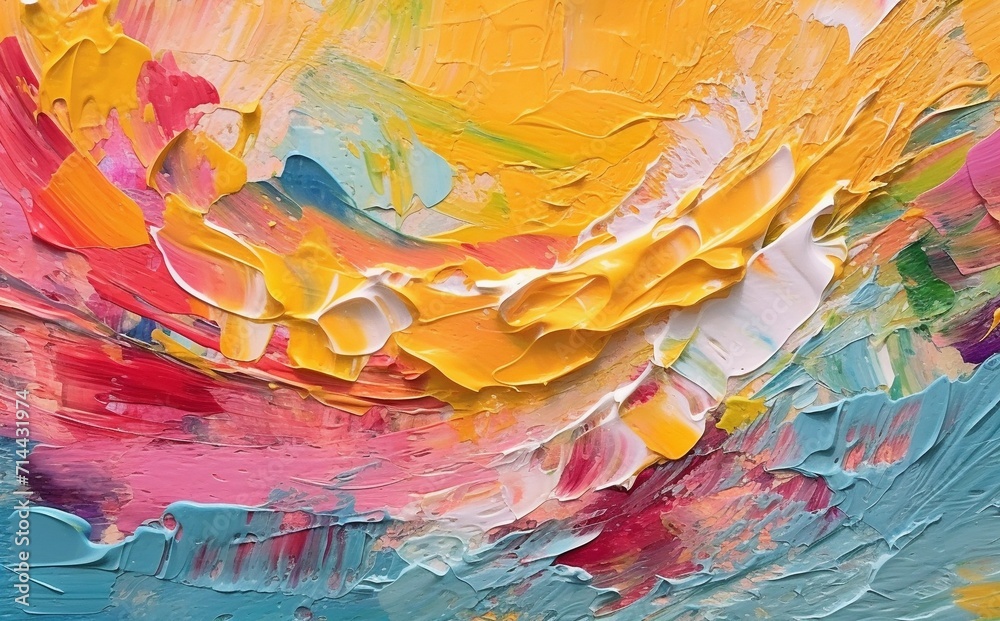 Colorful abstract painting background using many palette knives in impasto style