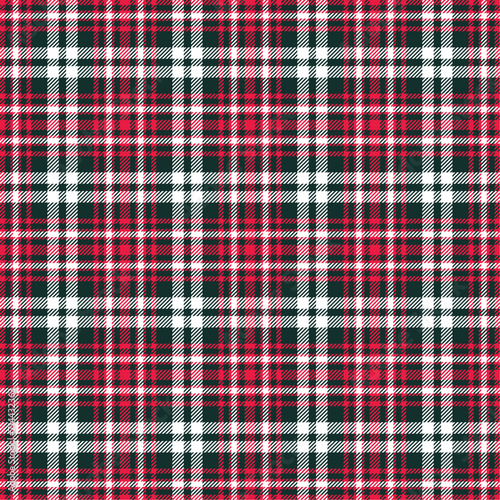 Plaid fabric pattern. Black, red, white, seamless background for weaving, clothing designs, skirts, pants or decorations. Vector illustration.