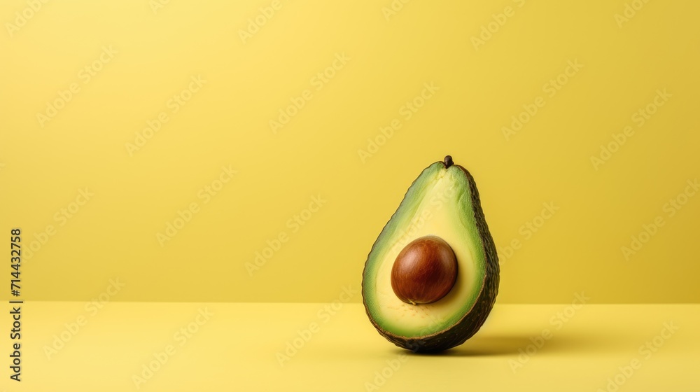 A large avocado on a colored background. Fresh summer products and healthy fruits in close-up for the market of eco-farms, dietary nutrition.