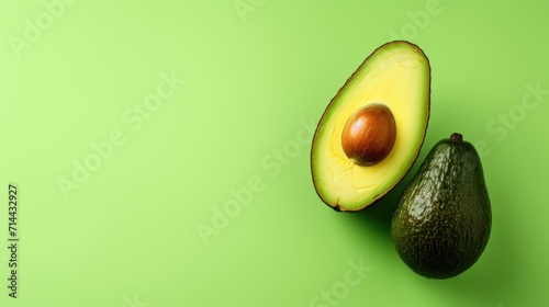 A large avocado on a colored background. Fresh summer products and healthy fruits in close-up for the market of eco-farms, dietary nutrition. photo