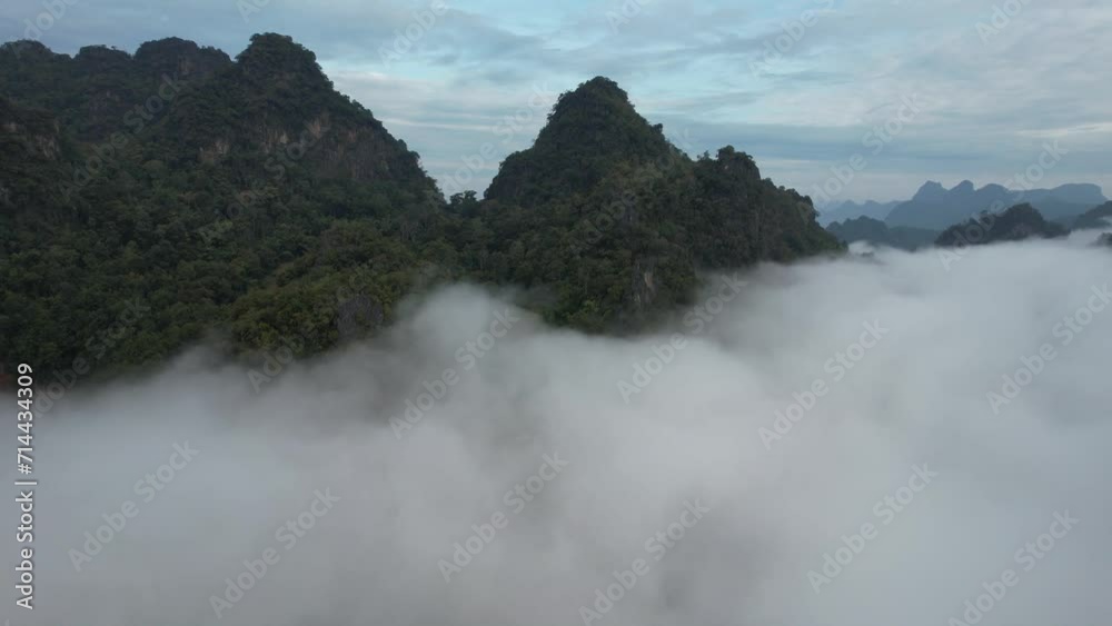 Aerial landscape view of mountains and the sea of fog by drone Aerial landscape view of mountains and the sea of fog by drone