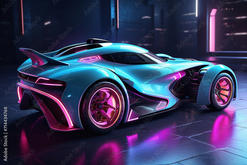 futuristic car with neon lighting style