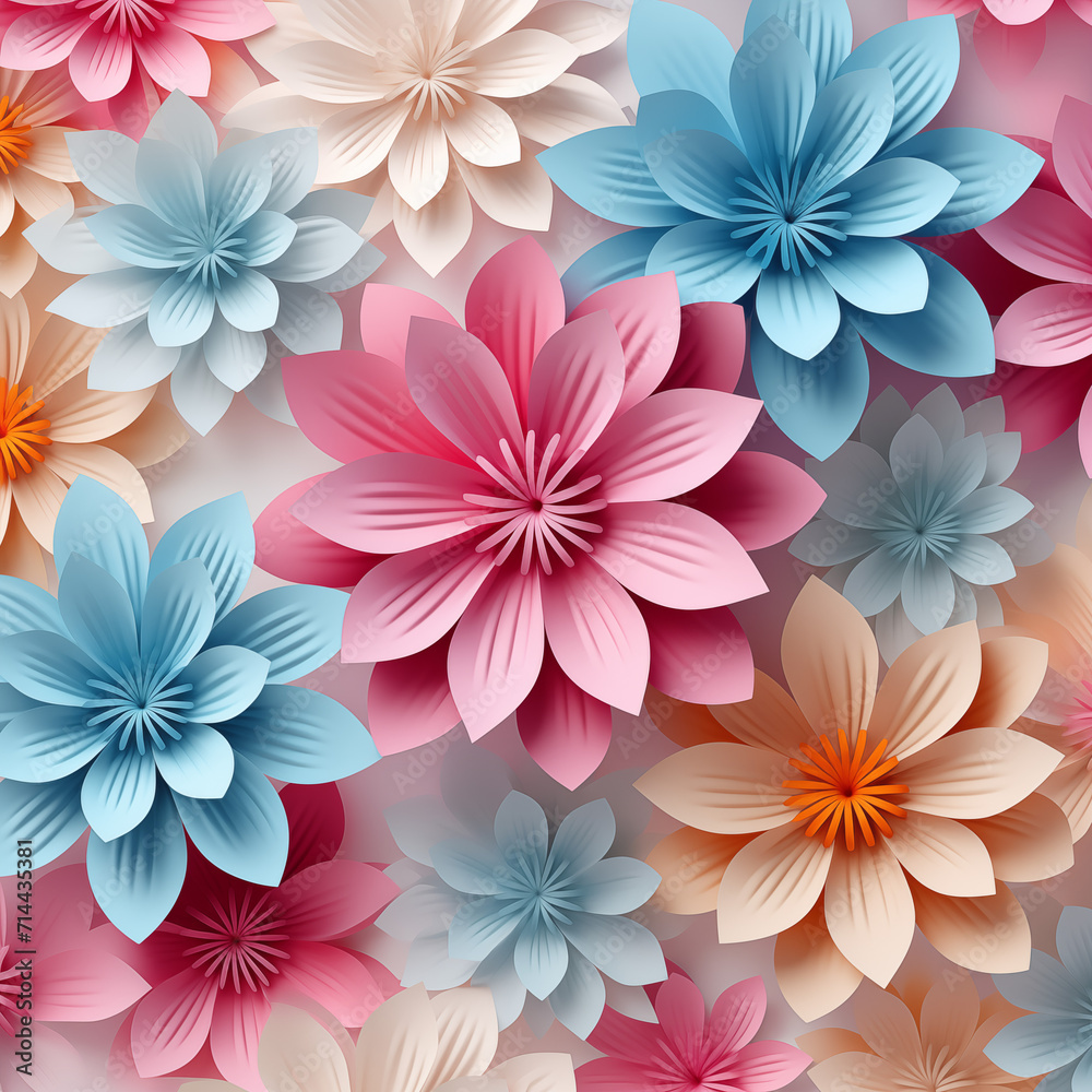 3D floral digital print, vibrant colors, pastel colors