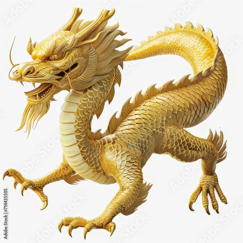 traditional chinese golden dragon artwork in full detail, isolated white background. ideal for festive decorations, themed events, and educational materials