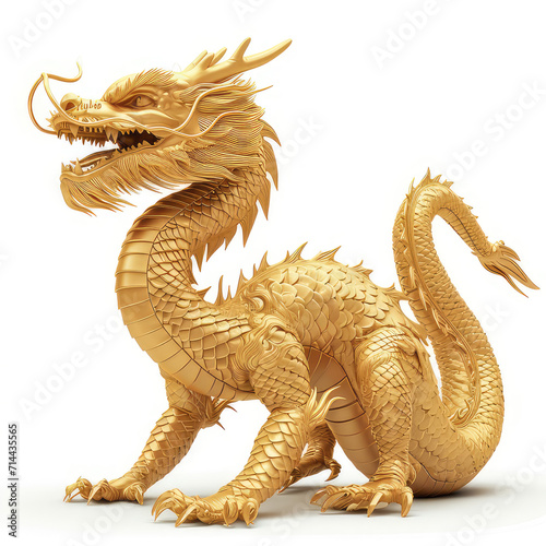 majestic golden dragon sculpture isolated on white. symbol of power and prosperity for cultural and festive illustrations