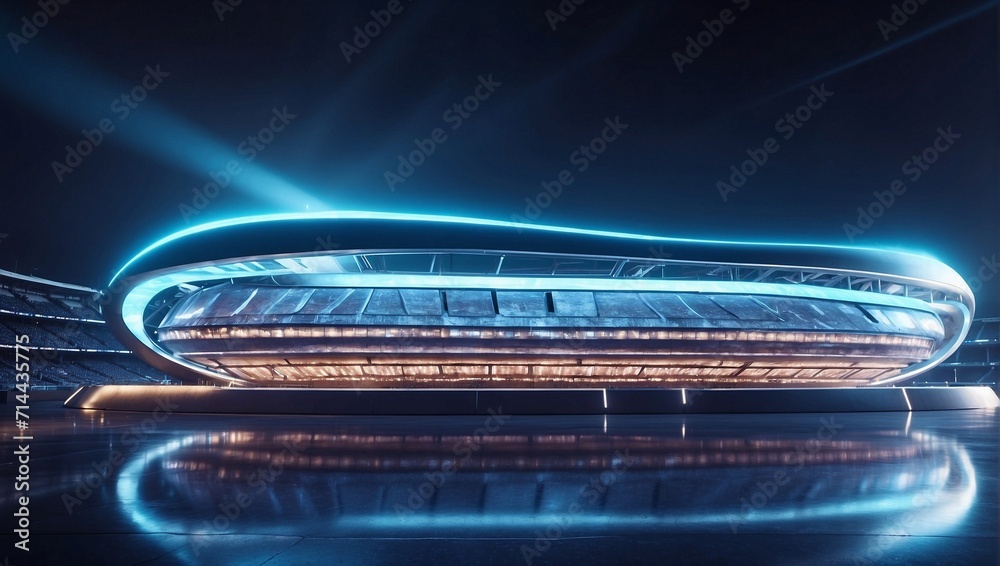 3d futuristic stadium illustration with night sky - obrazy, fototapety, plakaty 