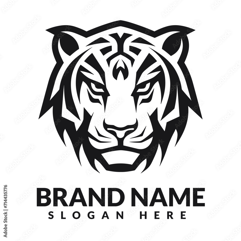 Tiger head label style logo design vector