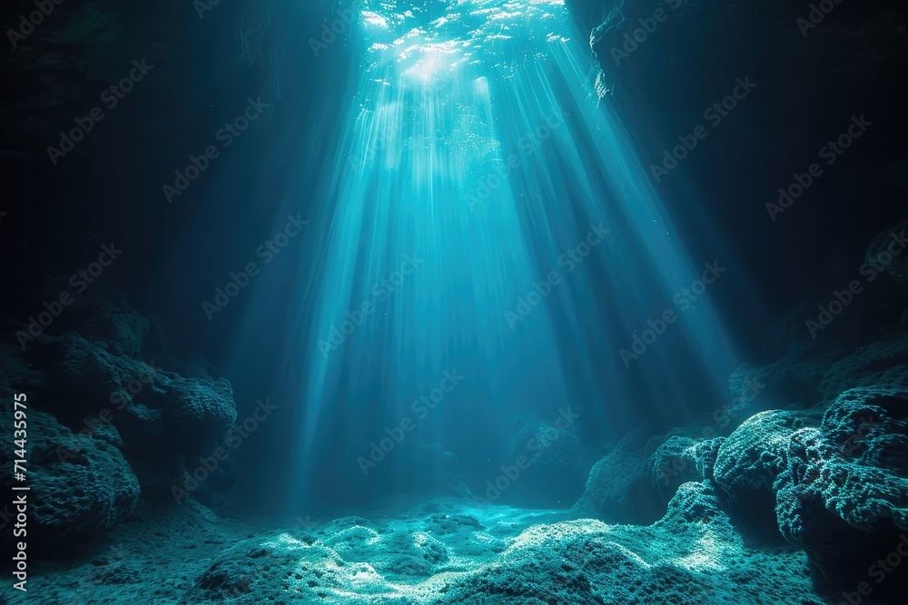 Fototapeta premium Underwater scene with soft light filtering through, showcasing the depth and mystery of the ocean
