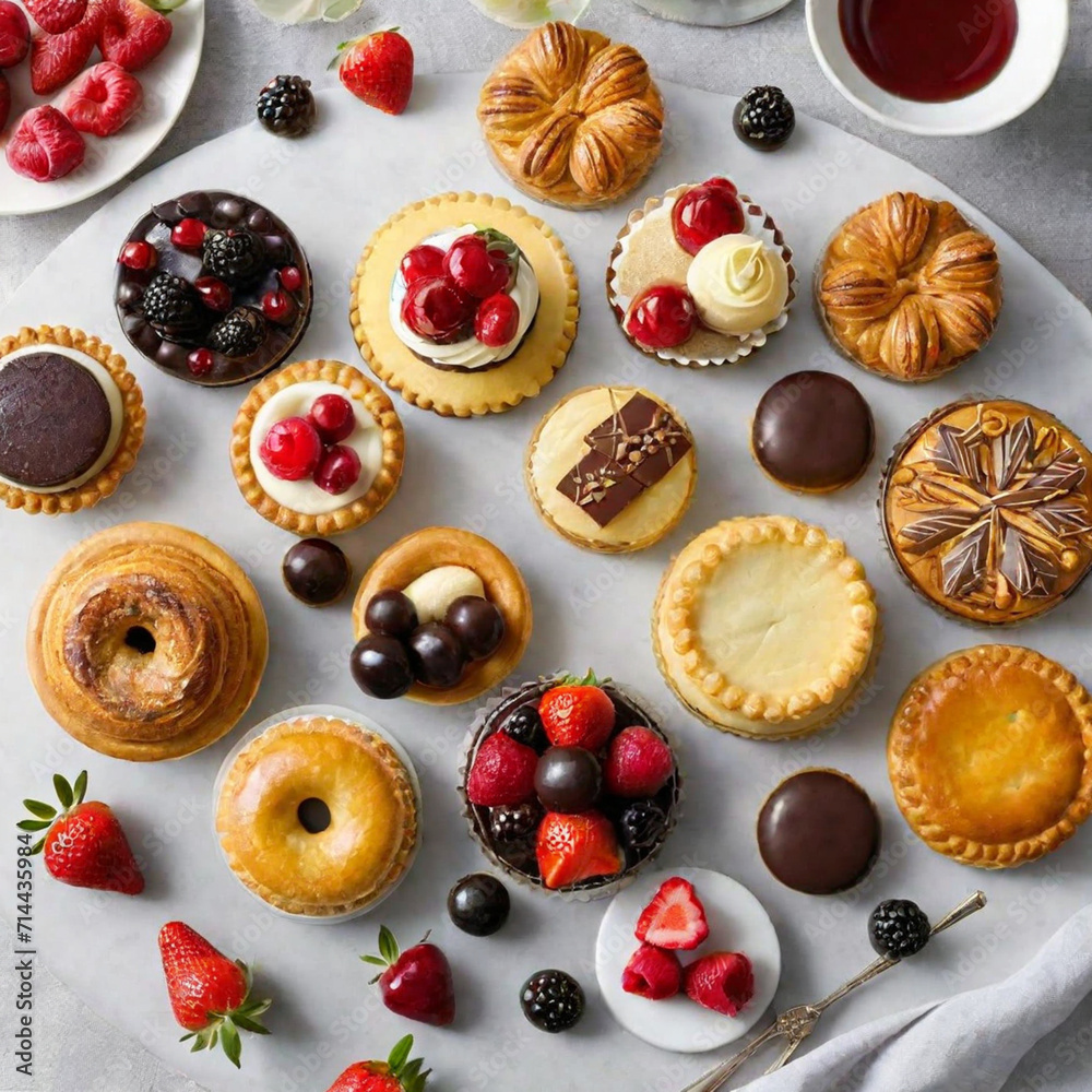 Rich dessert food on the table, cheese, bread and fruits, strawberries, bananas with strawberries, banquet concept, various food, background composed of bread and cakes
Rich dessert food on the table, cheese, bread and fruits, strawberries, bananas with strawberries, banquet concept, various food, background composed of bread and cakes