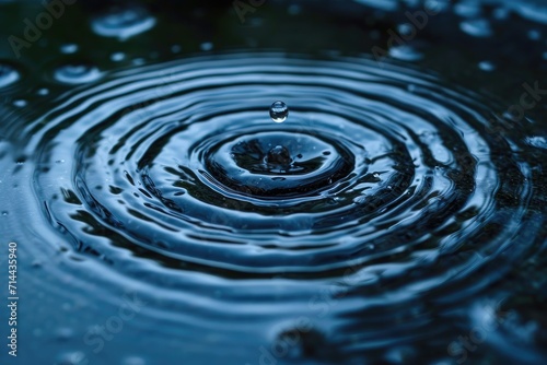 Raindrops creating ripples on a water surface, close-up, capturing the dynamics and patterns of water