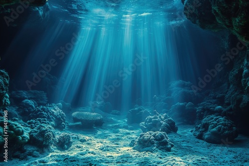 Underwater scene with soft light filtering through, showcasing the depth and mystery of the ocean â€“v 6 --ar 3:2 --stylize 400 --v 6 Job ID: 91c8ae0a-e109-4efa-b629-9ca02fb358f0