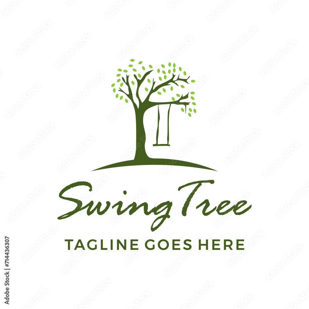 Obraz premium Nature swing trees simple logo vector illustration