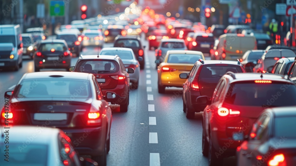 People driving inside car and many cars on the road jam in traffic junction by red light control People driving inside car and many cars on the road jam in traffic junction by red light control