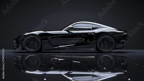 Black luxury sports car.Generic brandless black car , generative ai photo
