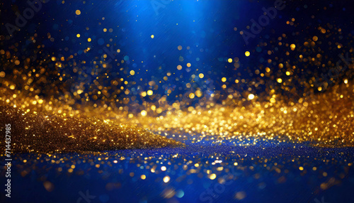 Glitter Blue and Golden Bokeh Background