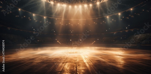 Empty arena with dynamic lighting, space for text