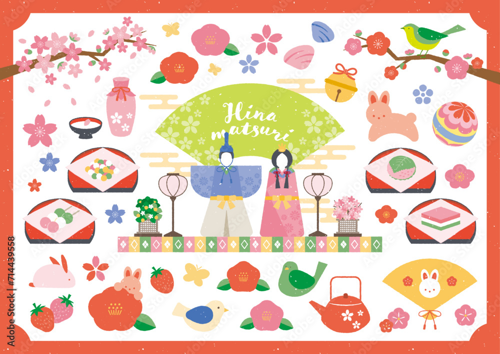 Fototapeta premium ハンコ風 ひなまつりイラストセット