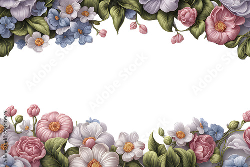 border frame made of silky floral and leaves pattern with space for text on transparent background