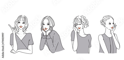 色々な表情のオシャレな女性上半身