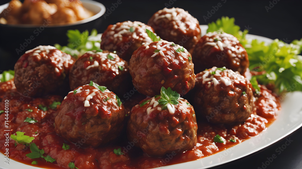 Rustic Italian meatball with tomato sauce to celebrate national metal day Rustic Italian meatball with tomato sauce to celebrate national metal day