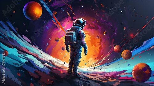 Astronaut and colorful fantasy style background graphics