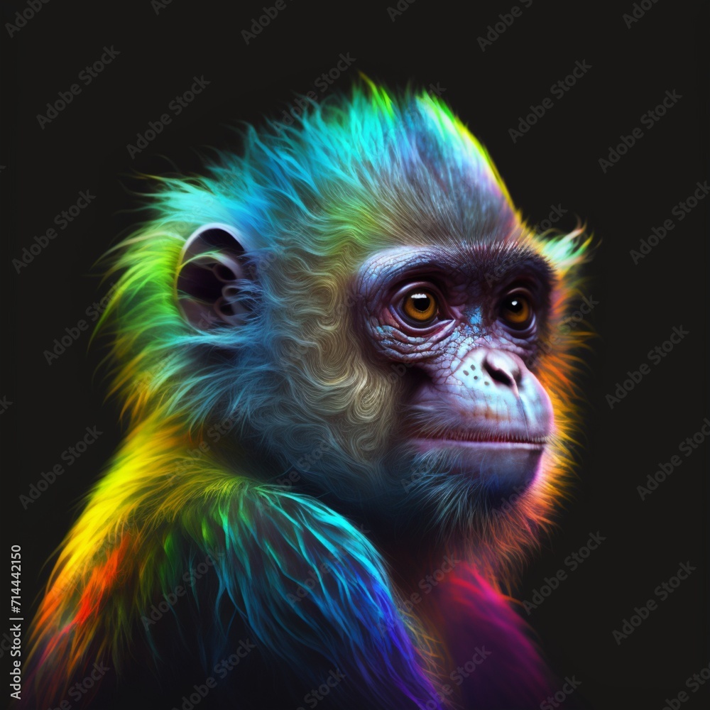 Fototapeta premium Colorful neon monkey animal gloria sanchez AI Generative Art