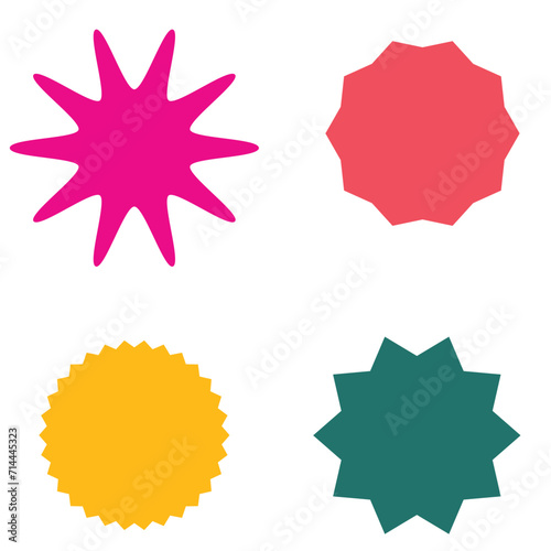  Set of vector starburst, sunburst badges. Different color. Simple flat style Vintage labels. Colored stickers 5 4 3 2
