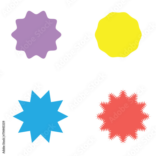  Set of vector starburst, sunburst badges. Different color. Simple flat style Vintage labels. Colored stickers 3 2 1 0