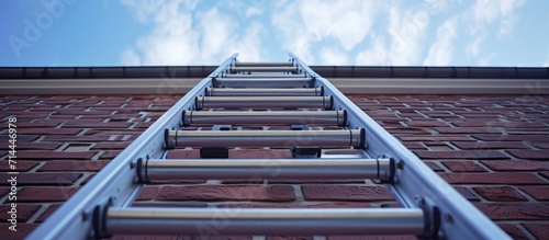 Angle ladder for building roof safety or emergency escape.