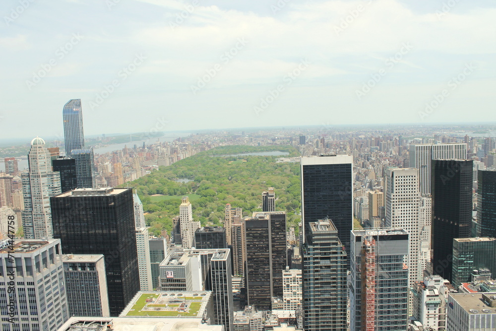 View from the top of a building where you can see Central Park and other buildings.