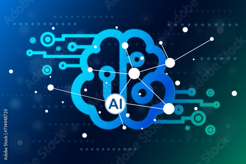 Artificial intelligence, Brain circuit line style, Machine learning design, AI. Neural network inside smart devices or electronic gadgets, Technology connected to life, Digital symbol background.
