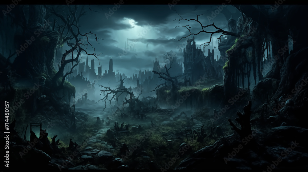 dark forest panorama fantasy landscape