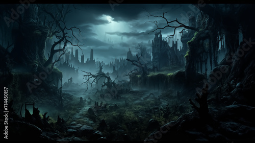 ciemny las panorama fantasy krajobraz