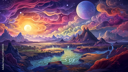 abstract colorful fantastical planet with swirling clouds and co © pasakorn